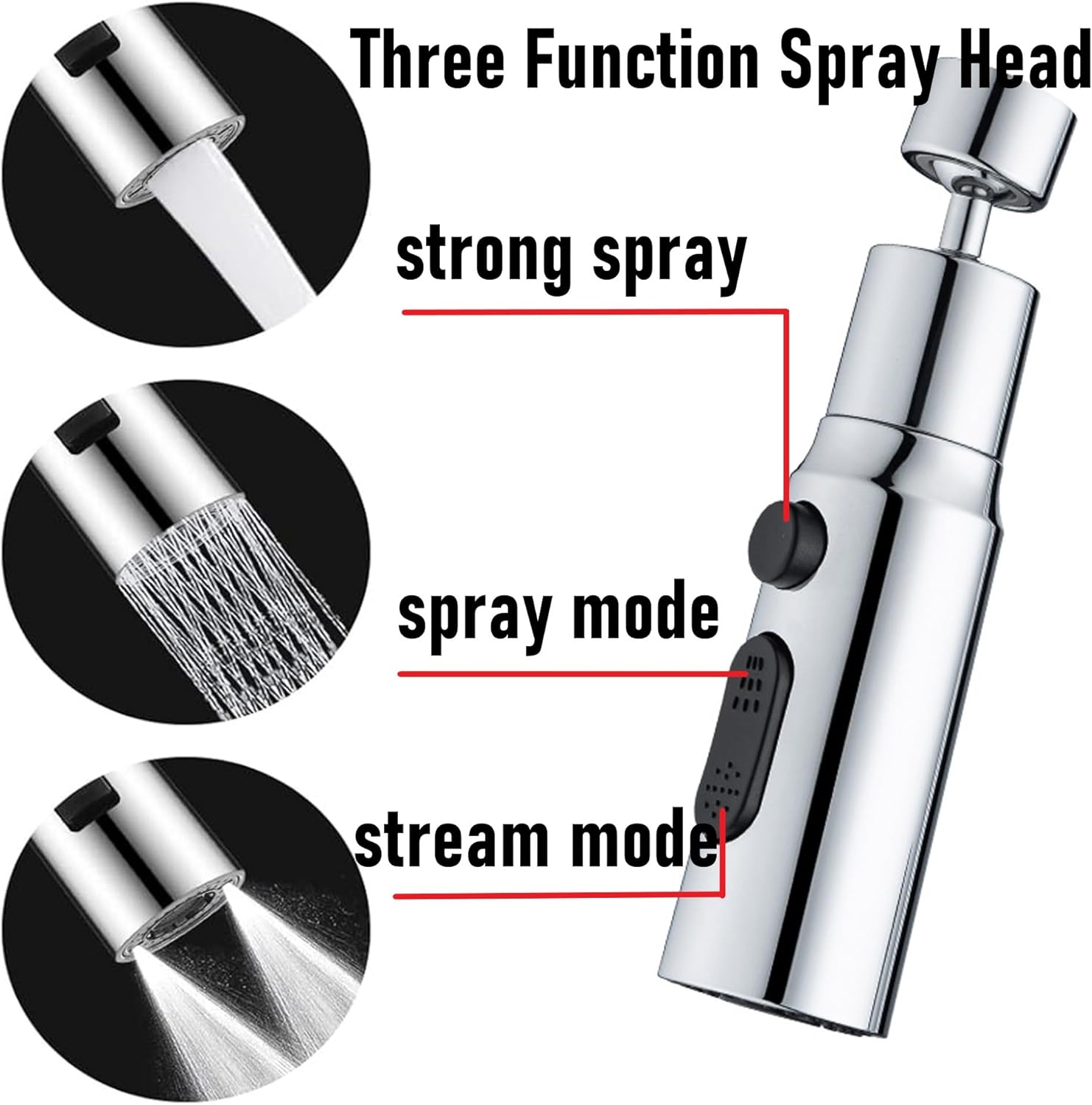 Kitchen Faucet Aerator Splash Proof Spout.3 Function Kitchen Tap Spray Head Attachment.360° Swivel Tap Extender for Kitchen Sink,Tap Accessories (long style)
