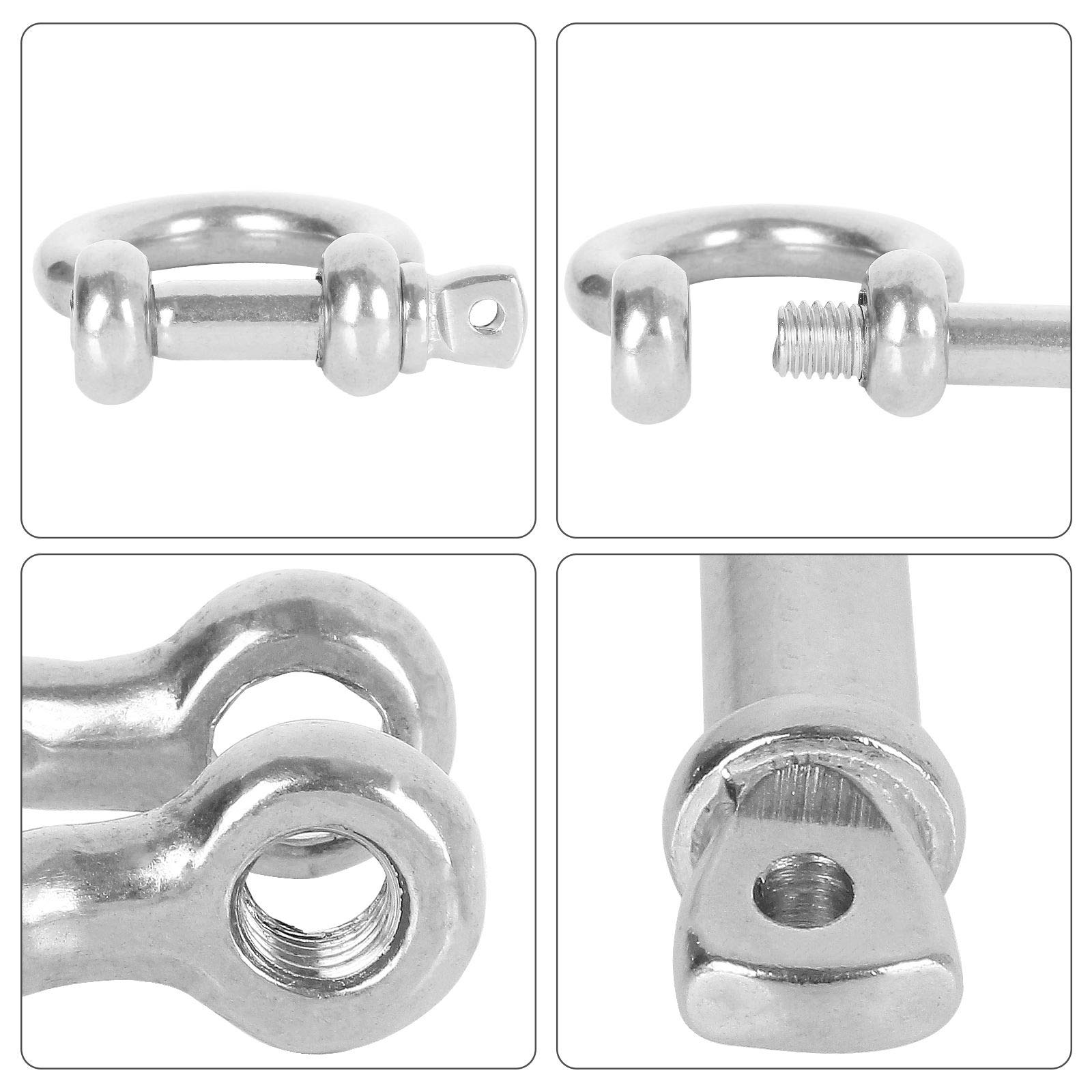 14Pcs 5/16” Bow Shackle, Stainless Steel Screw Pin Anchor Shackle, Sliver D Ring Shackles Heavy Duty Bow Shape Load Clamp for Chains Wirerope Lifting Paracord Outdoor Camping Survival Rope Bracelets 3