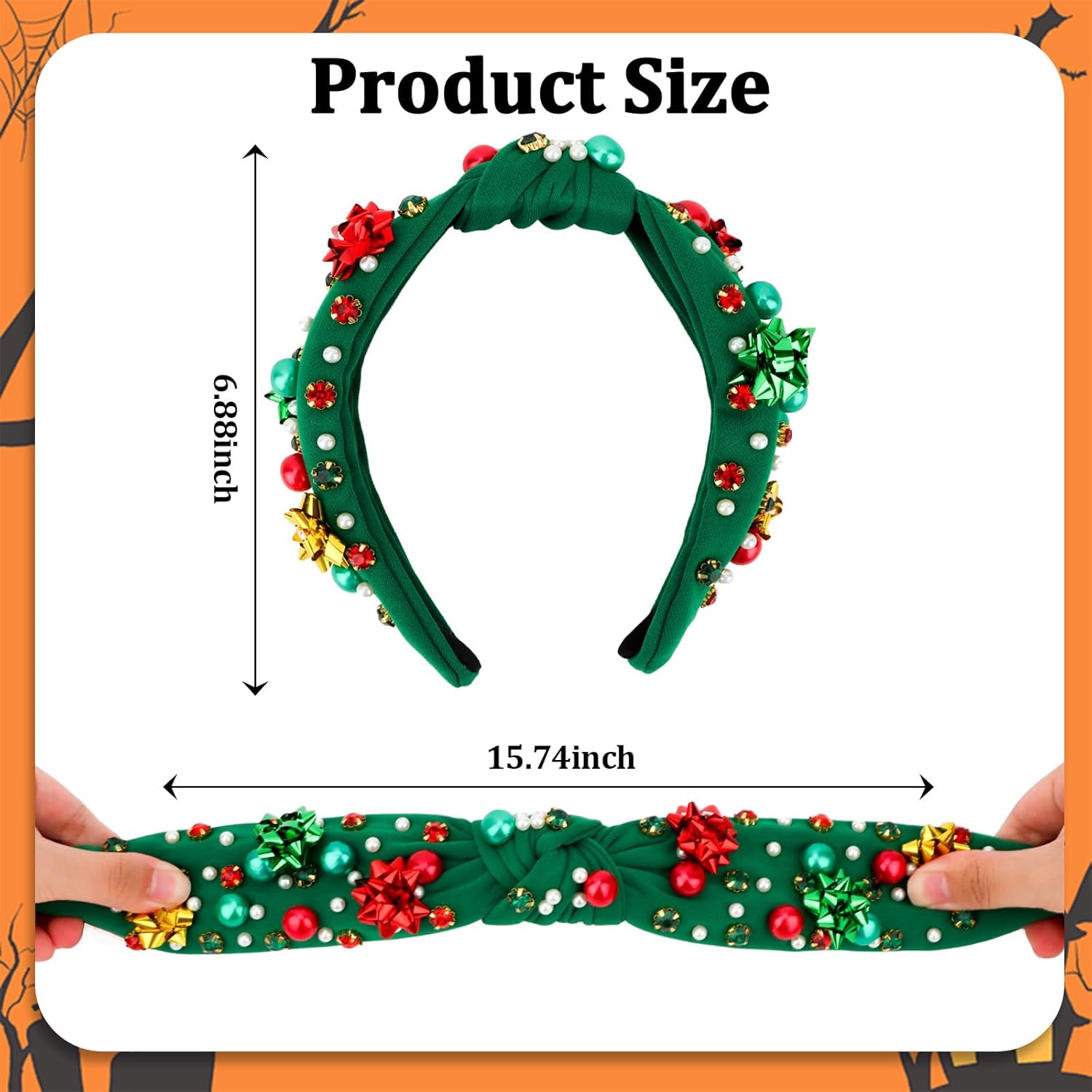 Semato Green Christmas Headbands for Women Hair Knotted Headband With Pearl Hair Band for Women Non Slip Headband Wide Christmas Accessories - Image 2