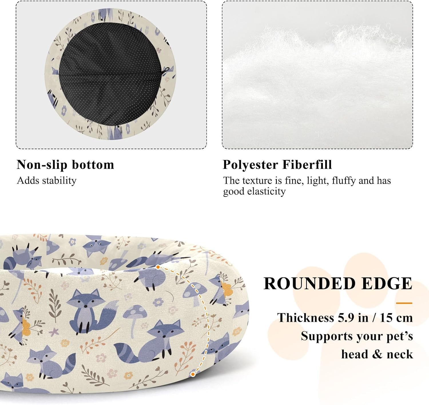 Pet Dog Beds Warm & Cozy Fluffy Cat Pillow Bed for Medium Size Pets Sleeping M Raccoon Floral