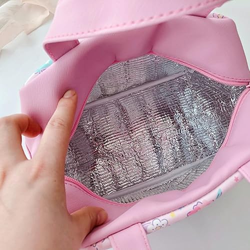 Miniatura 3 de Lonchera con aislamiento Kawaii para mujer, lonchera reutilizable de gran capacidad, bolsa de almuerzo a prueba de fugas con bolsillo frontal,