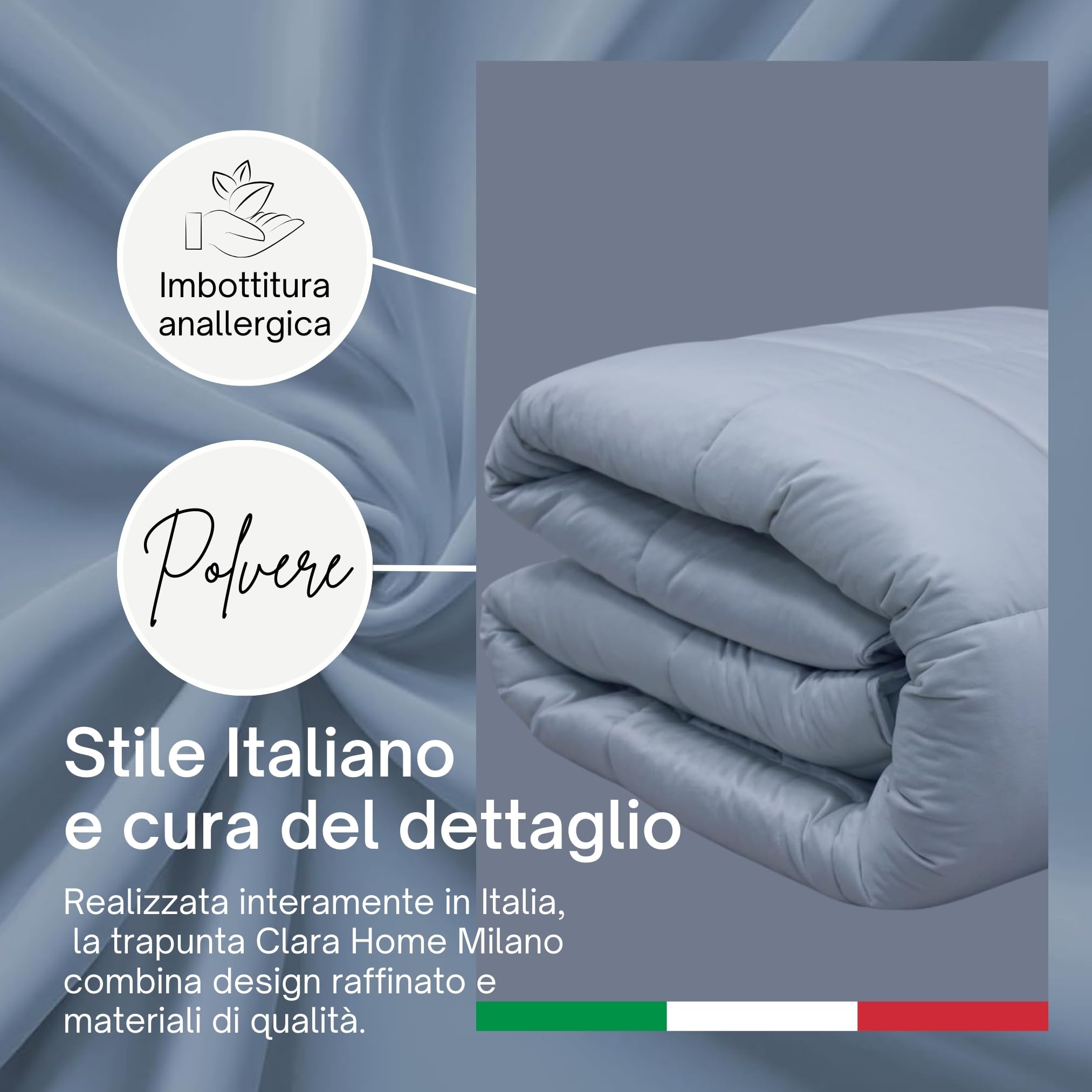 CLARA HOME Trapunta Una Piazza e Mezza Invernale 350 gr/mq, Piumone in Velluto Cinigliato Color Polvere Effetto Caldo Avvolgente, Made in Italy