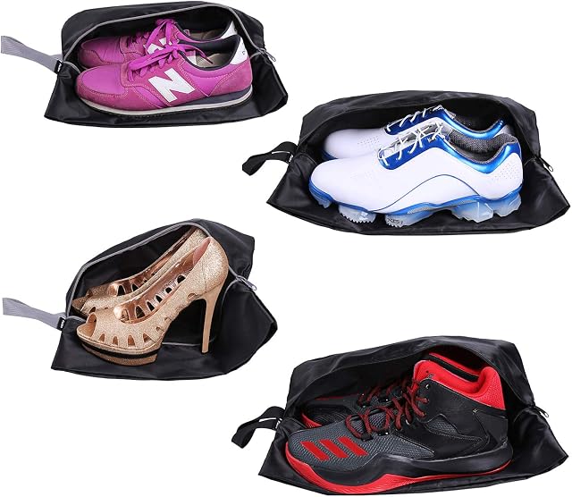 YAMIU Sacs de chaussures de voyage Ensemble de 4 Nylon imperméable avec fermeture éclair pour hommes & Femmes, Noir