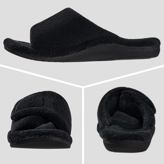 GRITHEIM Women's Orthotic Arch Support Slippers Fuzzy Adjustable Orthopedic Slippers for Plantar Fasciitis Furry Slide for Ladies