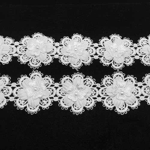 Miniatura 3 de FQTANJU Cinta de borde de encaje de flores de 3 yardas para apliques de boda DIY costura manualidades