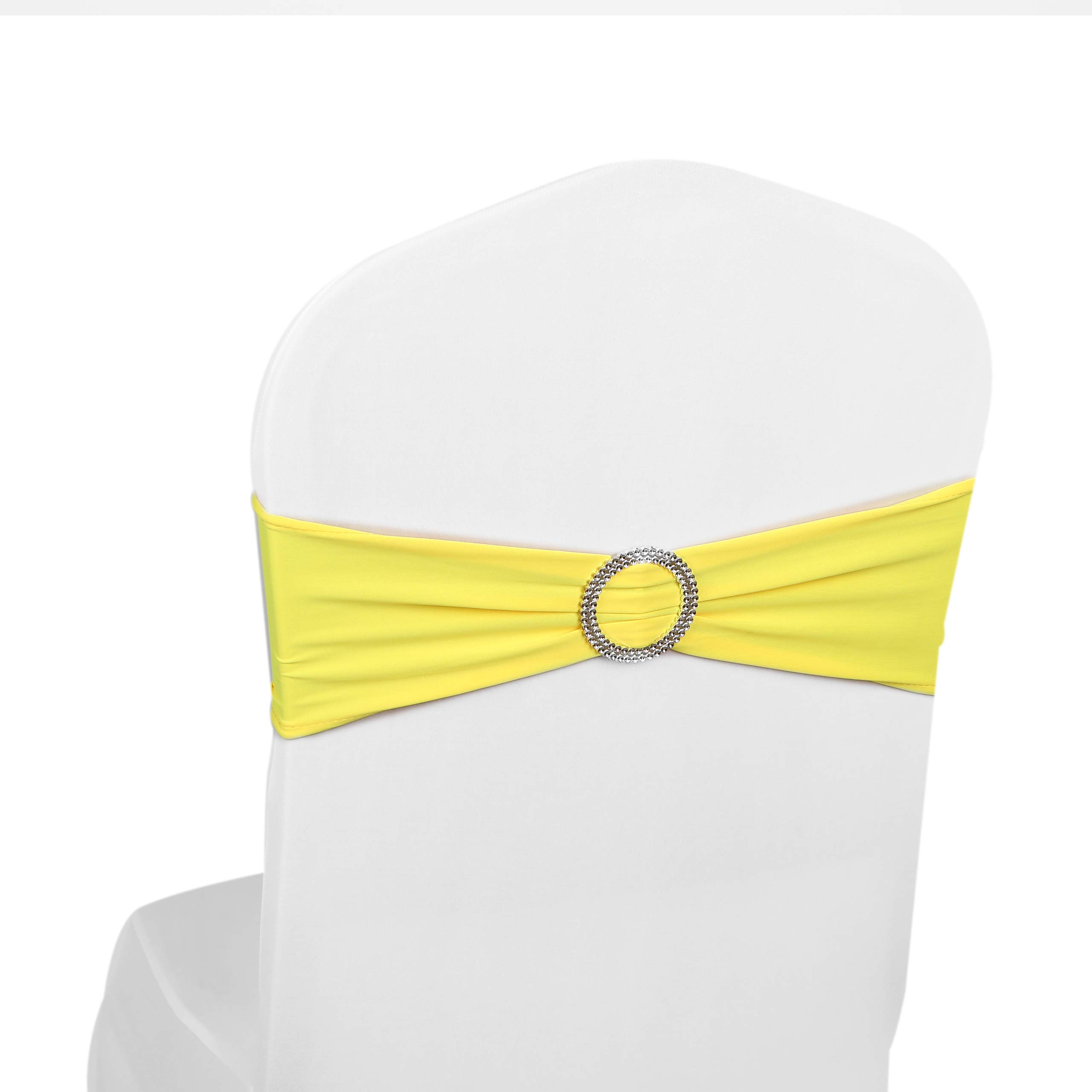 The Chair Cover Company Yellow Elastic Stretch Spandex Chair Covers Sashes Bands With Buckle Bows For Wedding Home Party Suppliers Decorations (, 50Pcs)