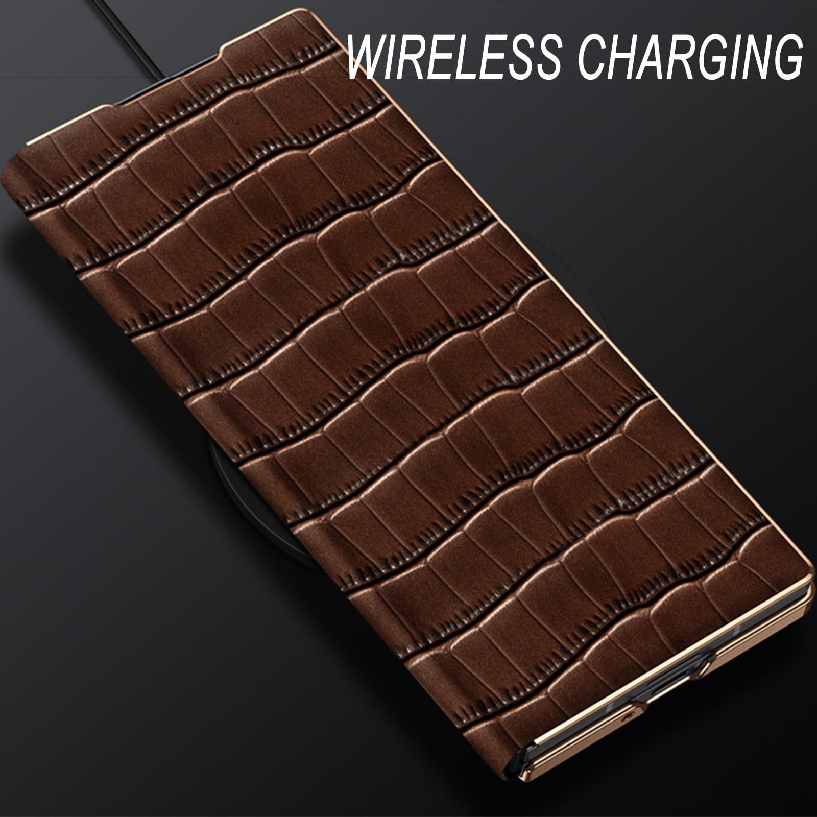 Ribalta Custodia per Samsung Galaxy Z Fold 8 Ultra, Placcata Modello Coccodrillo | Pelle Vera Leggero Lusso Cover Affari Sottile Bordo Oro Fotocamera Protezione Guscio,Nero,Fold 8 Ultra
