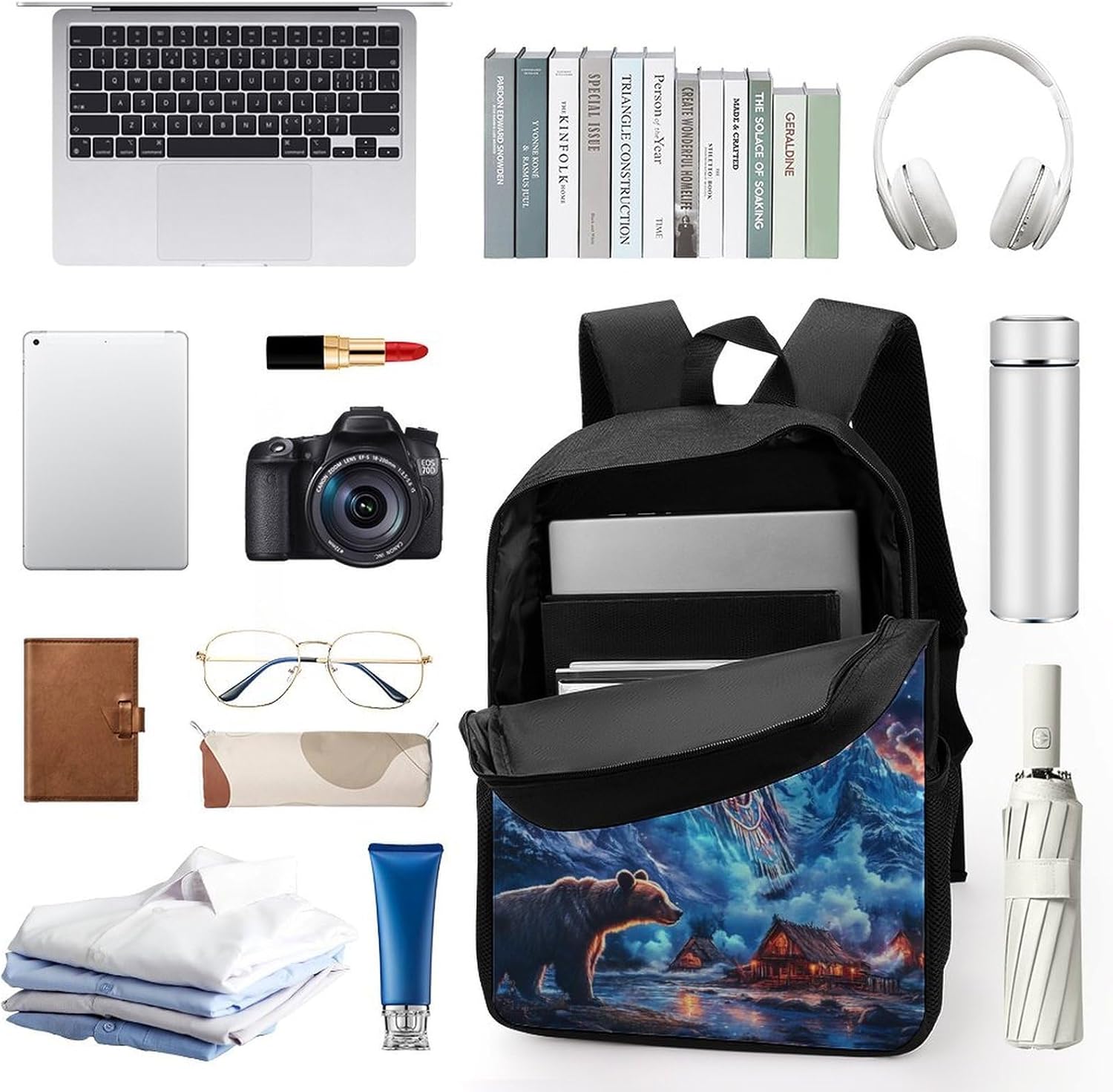 Indian Bear Laptop Backpack for Men Women 17 Inch Shoulder Bag Travel Daypack