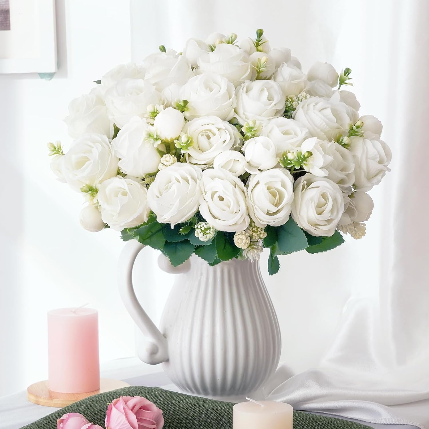 Yastouay Fake Roses Artificial Flowers, 6 Pack Rose Fake Flowers for Decoration, Real Touch White Roses Bouquets Silk Flowers for Vase Centerpiece Table Wedding Party Bridal DIY Decor - Image 8