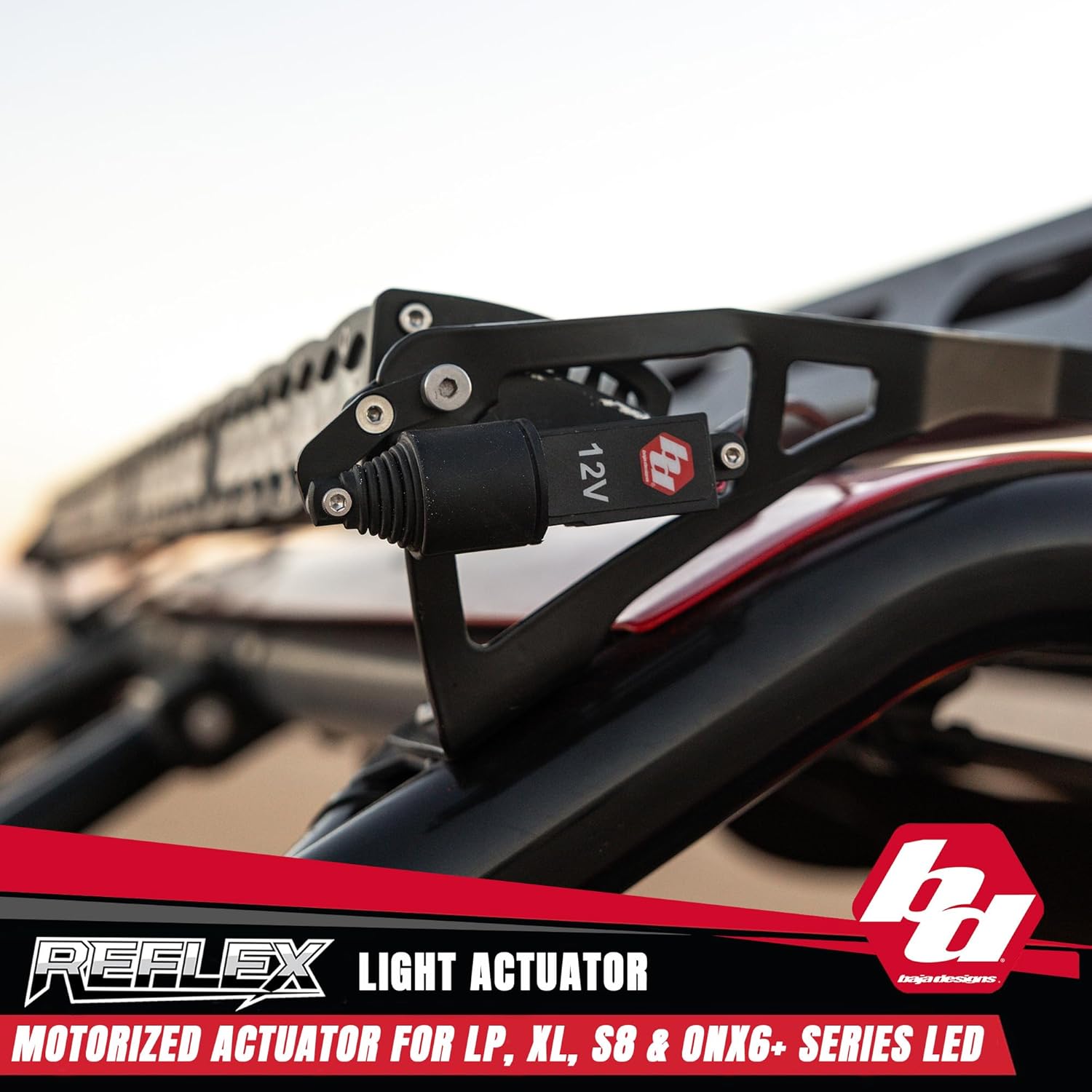 Baja Designs Reflex Light Actuator Kit for LP4, LP6, LP9 and XL-Moto Series LED Light Pods - Motorized Pitch Adjustment Up to 20°, Low-Profile Bolt-On Mount, Waterproof Construction (Single Actuator)
