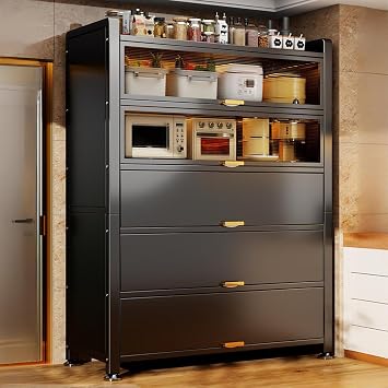 Tall Storage Cabinet with Glass Doors, Kitchen Pantry Cabinet Adjustable Shelves, Hutch Cabinet with Storage, for Dining Room Living Room FurnitureGray,184x60cm/72.4x23.6in