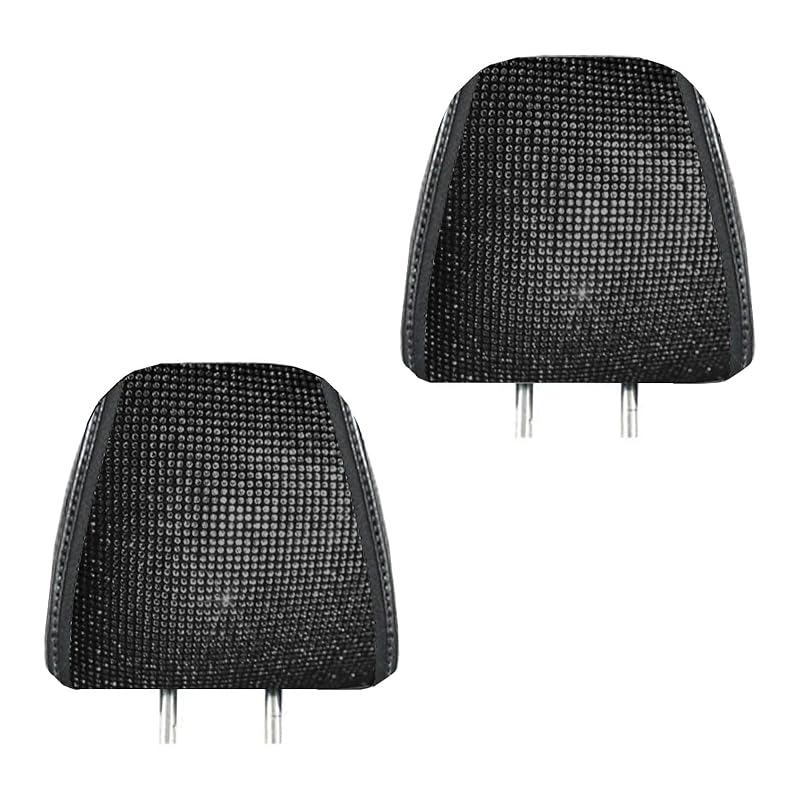 Capa para Apoio de Cabeça de Banco Automotivo com Strass Brilhante Preta Qurbuns para a Maioria dos Carros Kit com 2