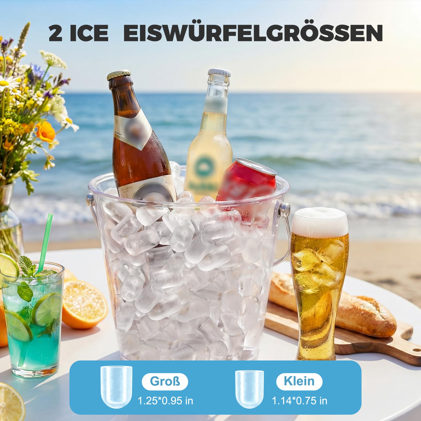 Eiswürfelmaschine Selbstreinigend 12kg/Tag 2 Eiswürfel Größen mit Eisschaufel
