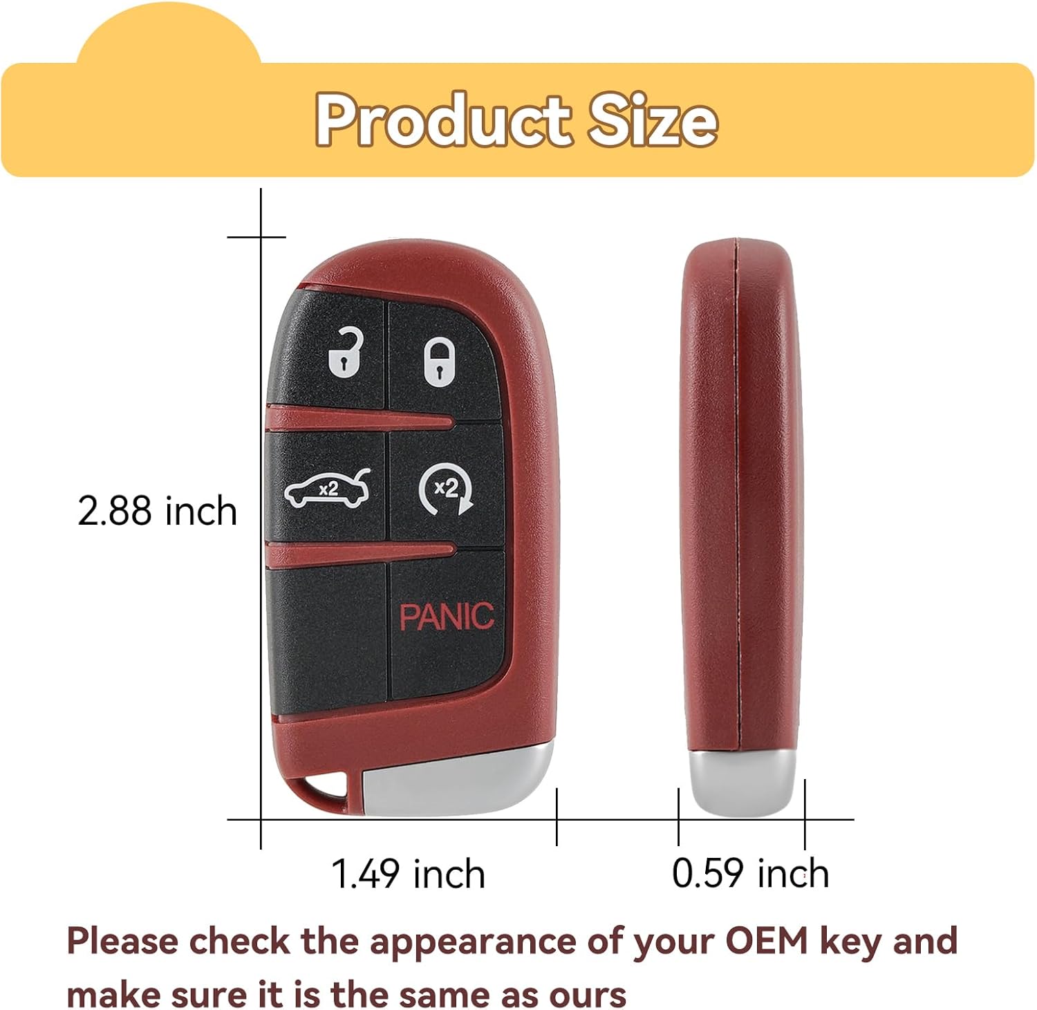 5 Button Red Key Fob Cover Shell Case Replacement for Dodge Charger Challenger SRT Hellcat , Jeep Grand Cherokee Compass Dodge Dart Durango Journey Chrysler 300 2014-2020 Replace Shell 2 Pack