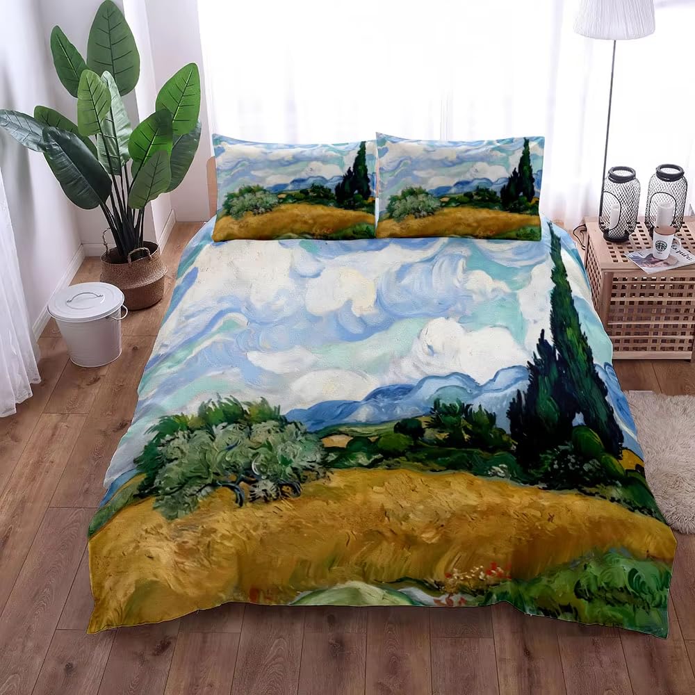 Parure de lit Peinture à l'huile Un Village de Montagne 135x200cm avec 2 taies d'oreiller 60x60