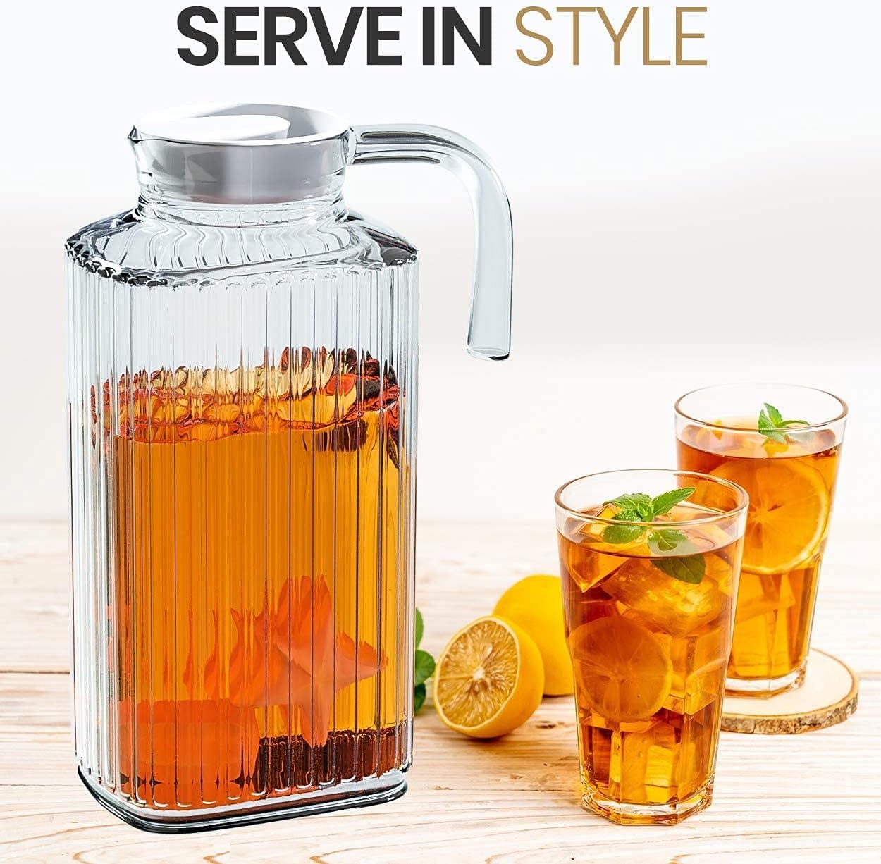 Fridge Pitcher – 60 OZ. Glass Water Fridge Pitcher with Lid By Home Essentials & Beyond Practical and Easy to use Fridge Pitcher Great for Lemonade, Iced Tea, Milk, Cocktails and more Beverages. - Image 7