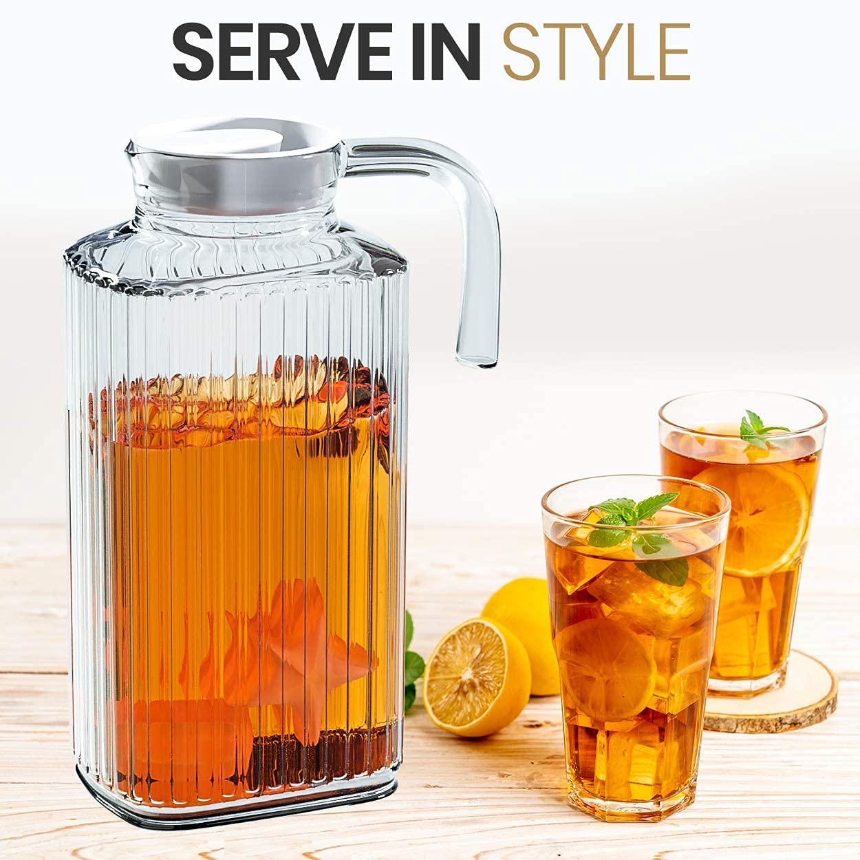 Jarra para nevera – 60 onzas. Jarra de vidrio para refrigerador con tapa de  Práctica y fácil de usar, ideal para limonada, té helado, leche, cócteles y más bebidas. 7