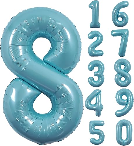 Globo gigante de 40 pulgadas color azul macarrón con el número 8, globos de aluminio de aluminio de Mylar con helio para fiestas de cumpleaños, disponible en Yaxa Peru