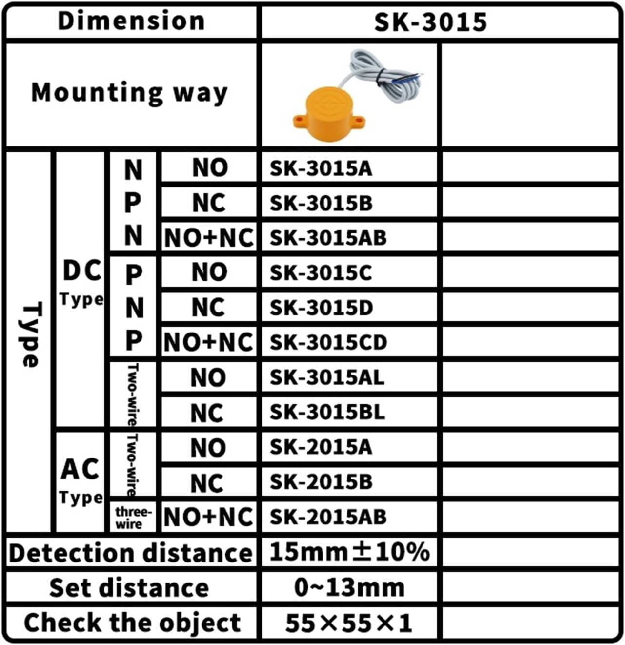Long-distance Flat Round Metal Sensor Induction Proximity Sensor Switch SK-3015A/B/CD Inductive Sensor Induction Sensitive(SK-3015D)