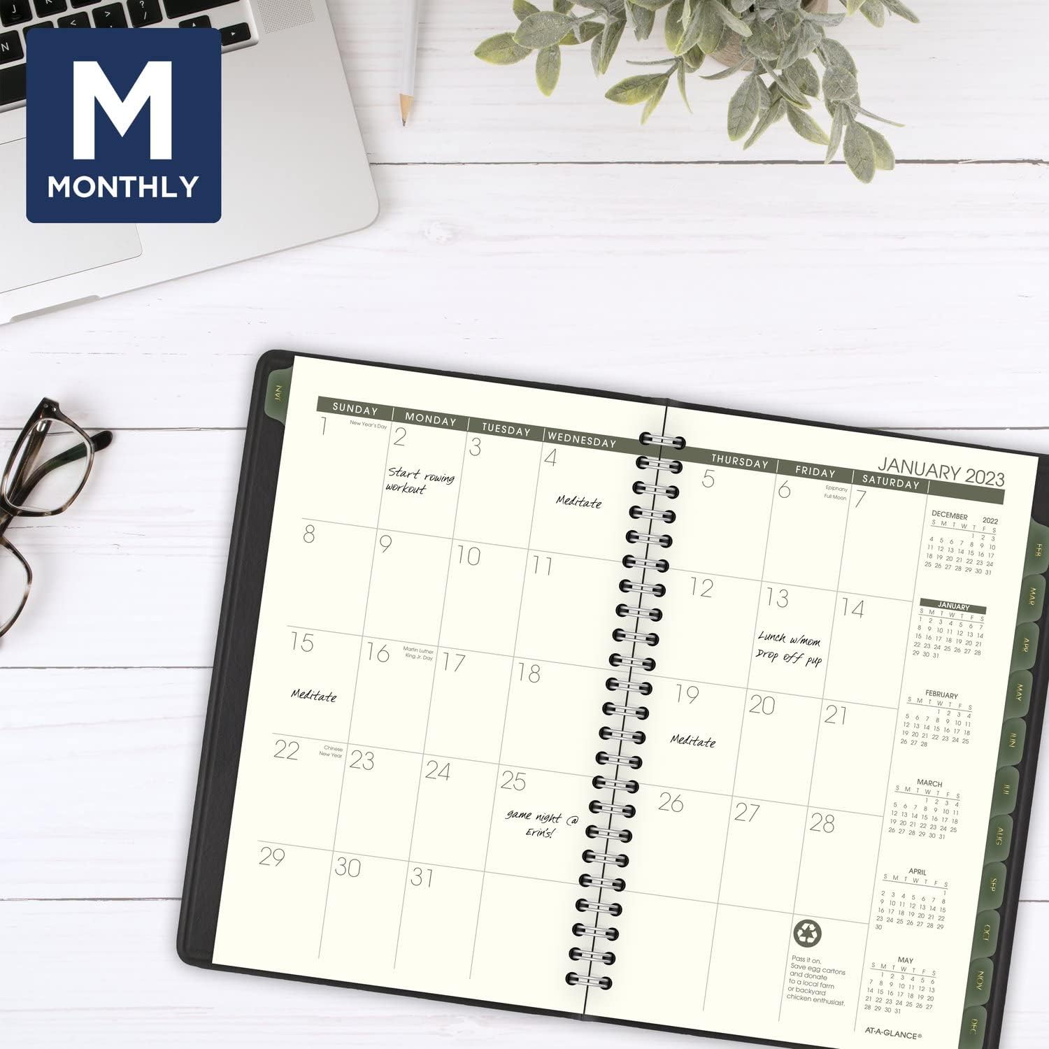 AT-A-GLANCE 2023 Weekly & Monthly Planner, Hourly Appointment Book, 5" x 8", Small, Recycled, Monthly Tabs, Black (70100G05)