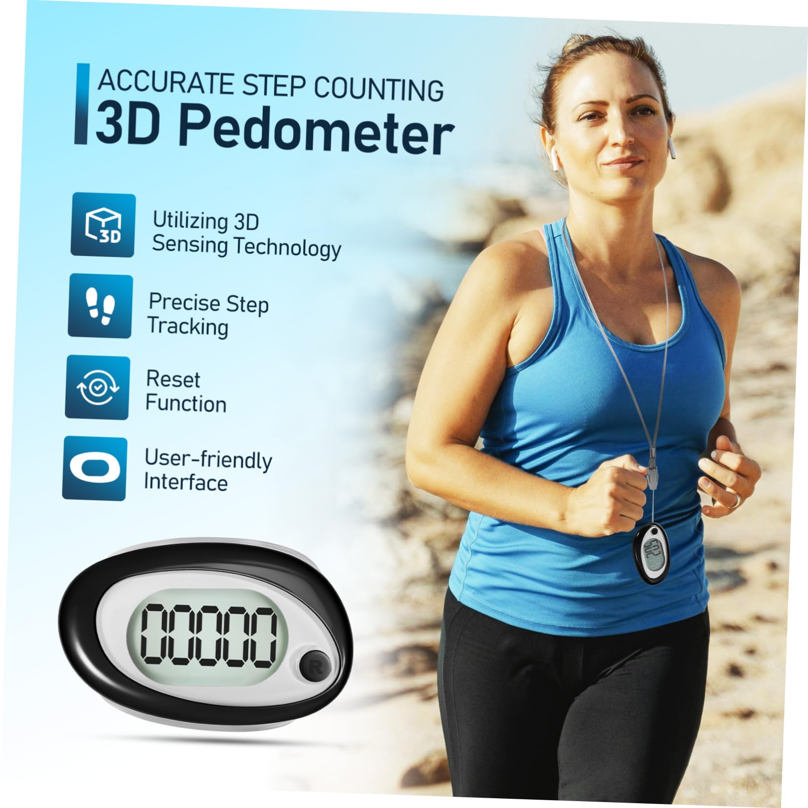 BESTonZON pédomètre Sport podomètre pour Marcher Compteur de Pas Portable comptoir pour Marcher Clips podomètre réutilisable podomètre Grand écran Plastique Black