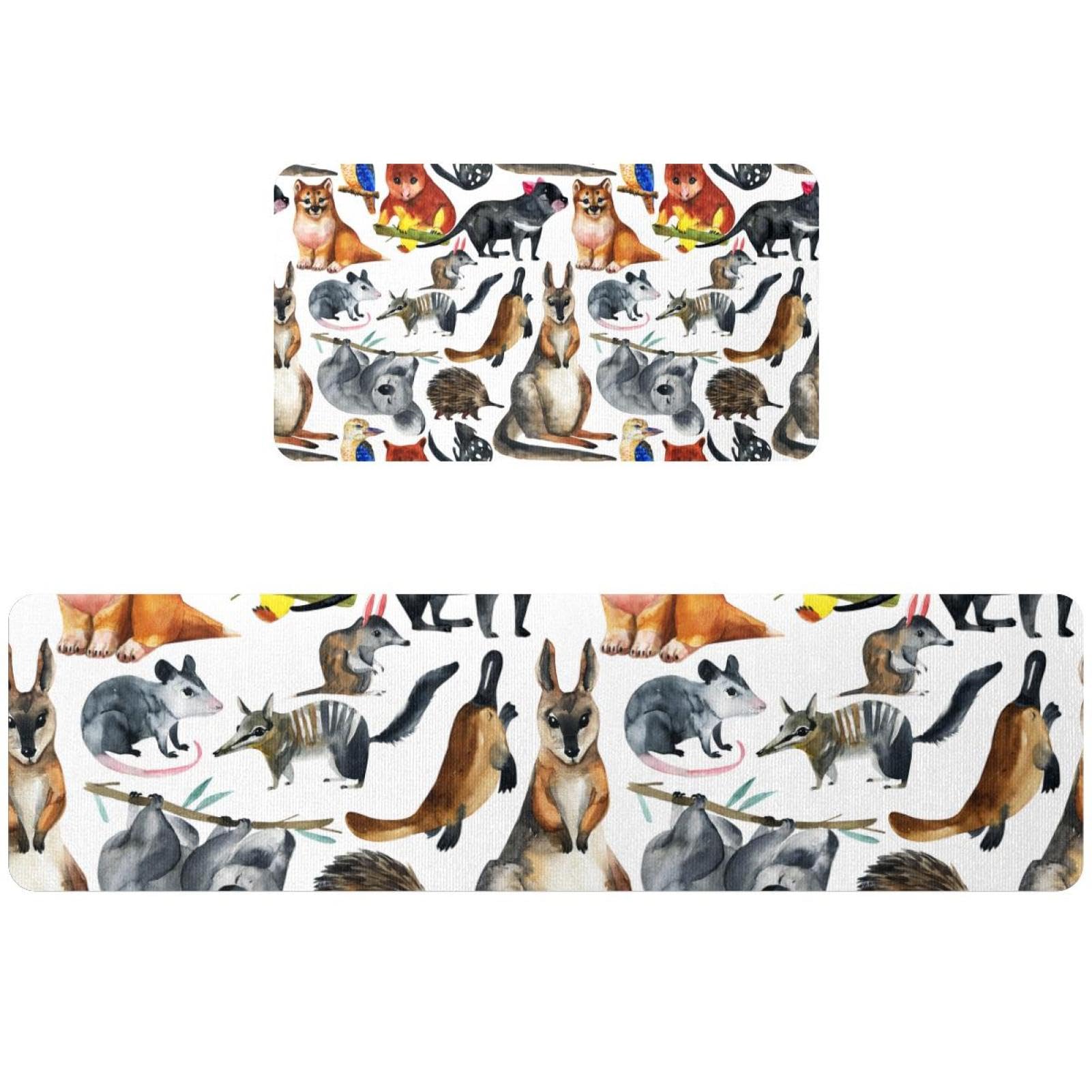 Tapete de cocina de acuarela antideslizante y lavable con diseño de animales