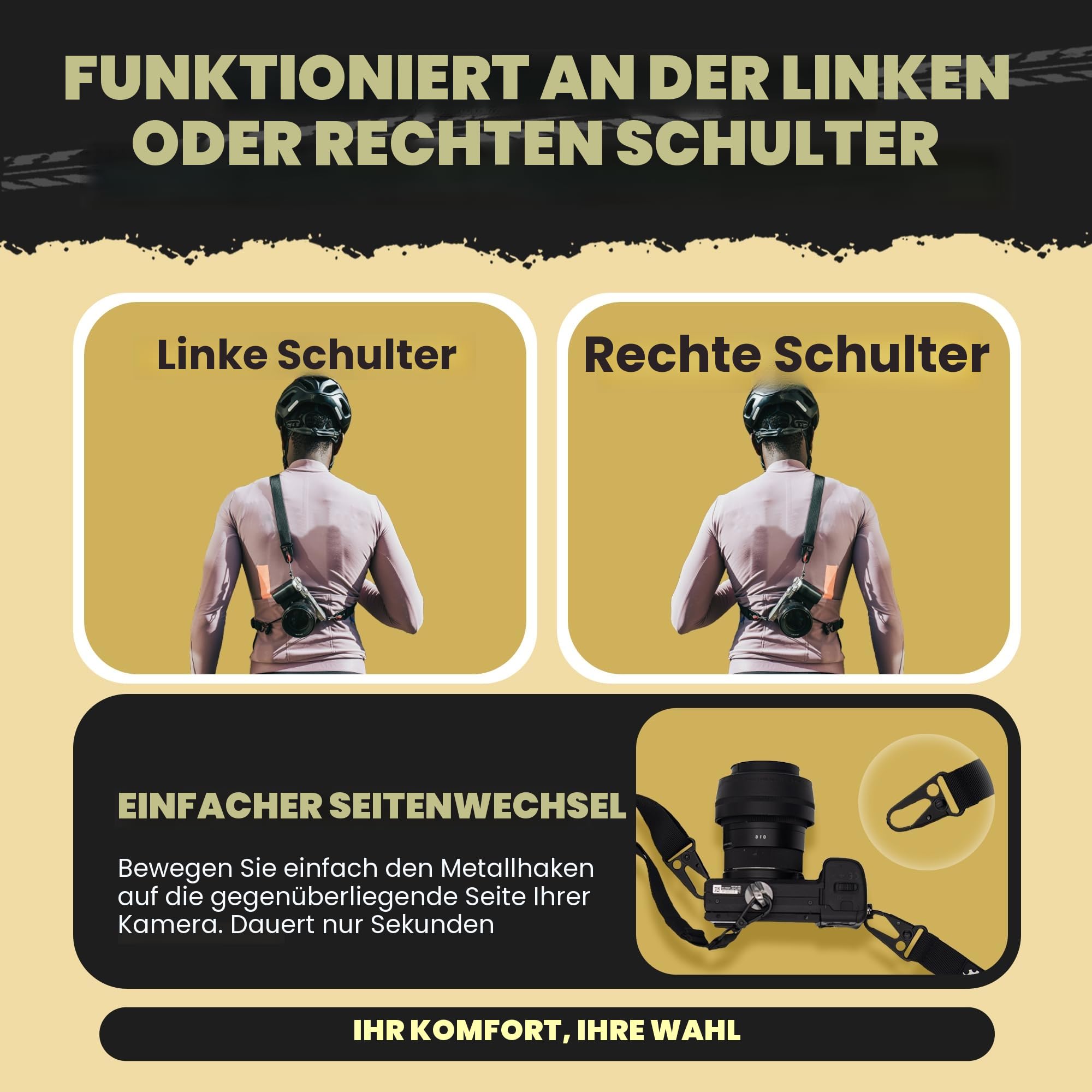 Lumiere & Co. Fidlock Magnetischer 3-Punkt-Kameragurt, magnetische Befestigung für schnelles An- und Ausziehen beim Radfahren