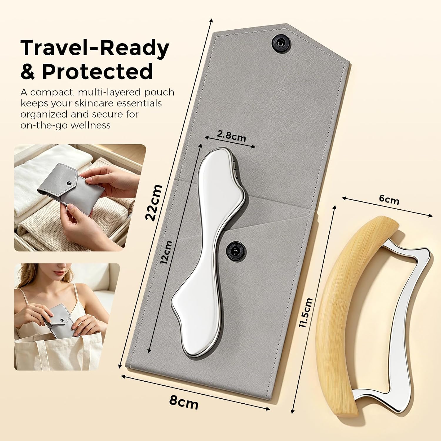 Muscle Scraper Tool, 2 in 1 Stainless Steel Gua Sha Tool for Body with Wooden Handle, Muscle Scraper Scraping Massage Tools for Physical Therapy, Fascia Scrapers for Back Legs Arms Shoulder