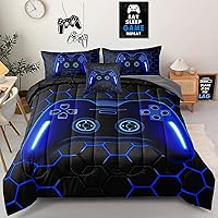 Vista 11 de Juego de ropa de cama de 5 piezas con estampado de videojuegos tamaño individual para niños, niñas, adolescentes, ropa de cama de 5 piezas en una