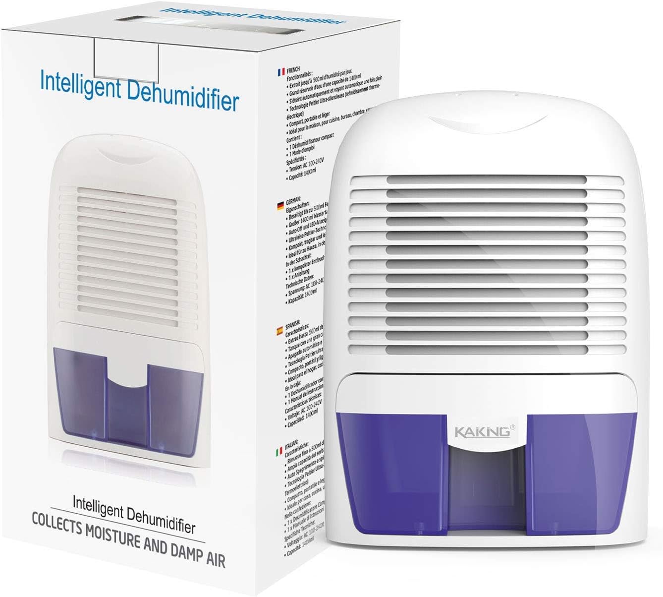 Mini Dehumidifier, KAIKING 1500ml Compact and Portable Electric Mini Air Dehumidifier for Mold, Fungus, Moisture and Damp in Small Home Basement Kitchen Bedroom Garage