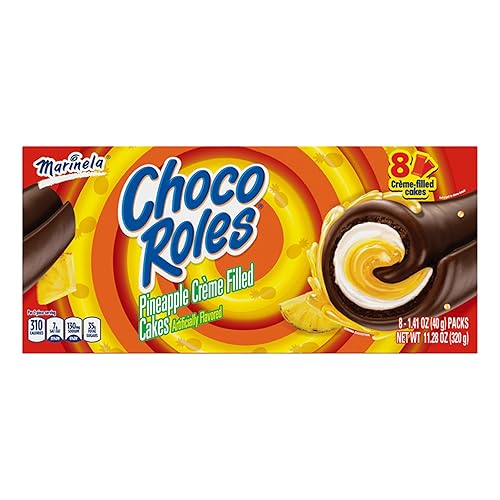 Marinela Choco Roles - Pasteles rellenos de piña y crema con revestimiento de chocolate, sabor artificial, 1 paquete (8 unidades)