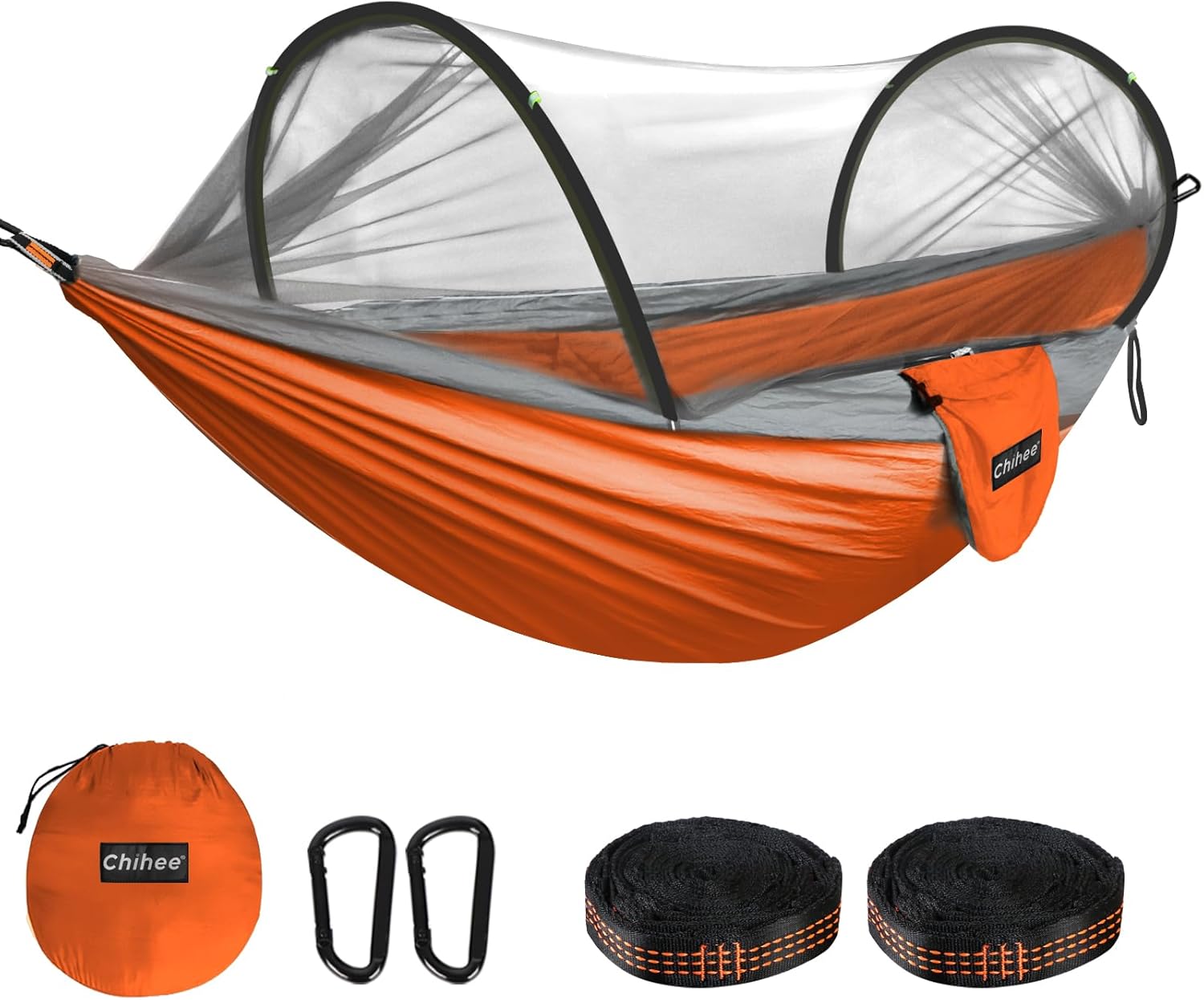 Chihee Ultra-Light Travel Camping Hammock Pop-up Net Hammock 660lbs Load Capacity,Breathable,Quick-Drying Parachute Nylon 2 Premium Carabiners,2 Tree Slings Included for Outdoor Backpacking Hiking