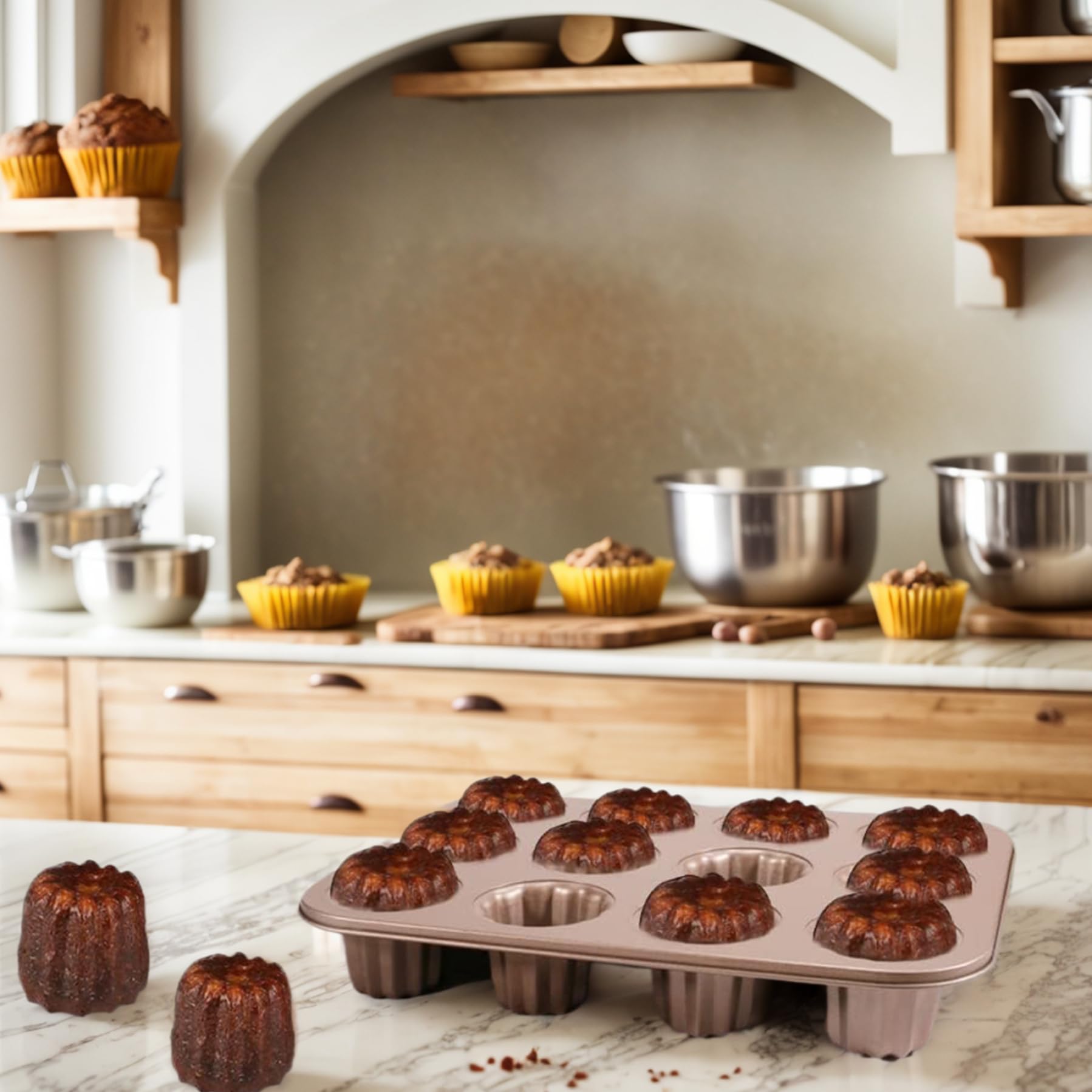 Moldes de Canele, Molde de cañón de Acero de Carbono de 13.7x10.4 Pulgadas, Molde de Canal de 12 cavidades, moldes para Hornear para Pan de Pan de Pan canneles