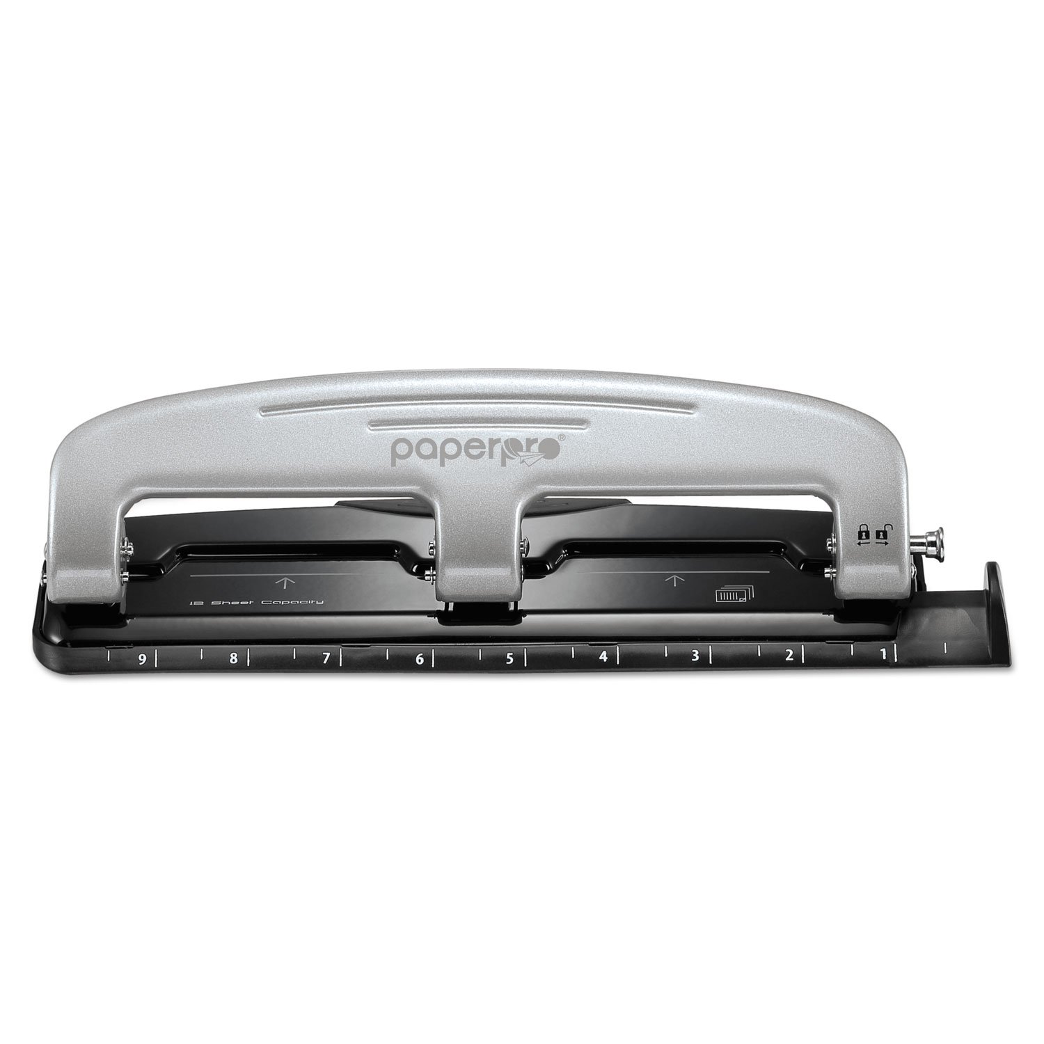 Bostitch Office inPRESS 12 Reduced Effort Three-Hole Punch, Silver/Black (2101)