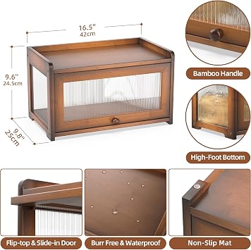 BAMBANG Bamboo Bread Box for Kitchen Counter, Bread Bin Farmhouse Bread Box, Wooden Bread Bin Bread Storage Container for Homemade Bread, Amber