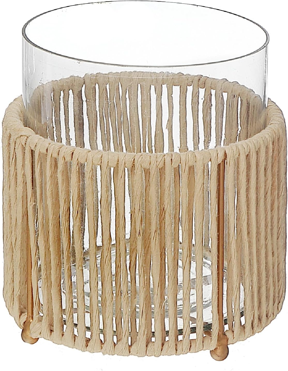 Hurrican Glass Candle Holder with Metal Base and Raffia 6.25"