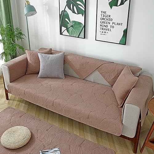 Miniatura 3 de vctops Funda de algodón con diseño de hoja de palmera para sofá, funda antideslizante para sofá modular, para perros, gatos y mascotas, para sofá