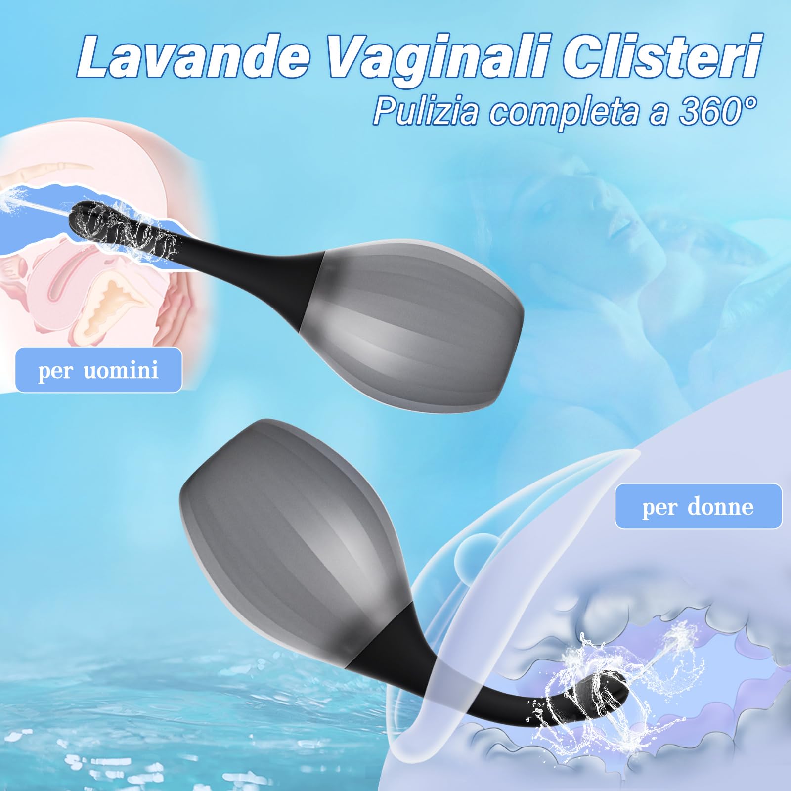 Clistere per Pulizia Ano per Uomini e Donne - Peretta per Clistere per Adulti da 300 ML con Ugello Flessibile per Doccia Anale, Kit Doccia Vaginale in Silicone Antireflusso per Lavaggio Anale e Colon