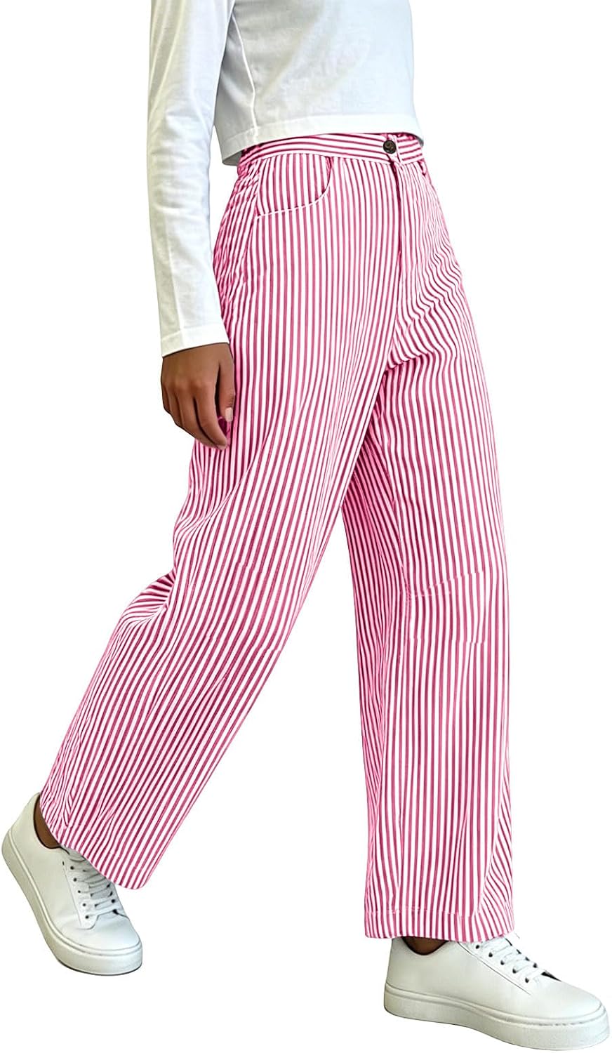Plaid Wide Leg Pants for Women High Waisted Loose Fit Pants Workout Dailywear Casual Trousers with Pockets