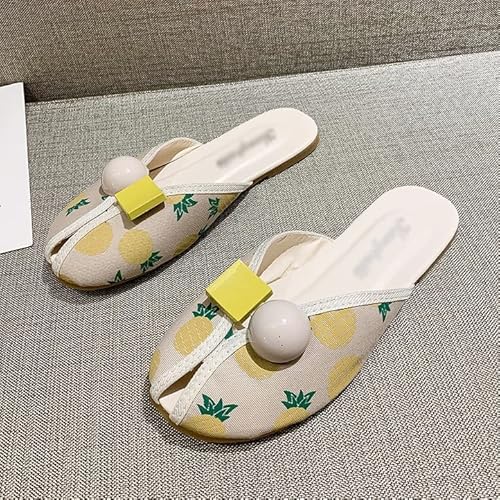 Women Mules Closed Toe Cloth Shoes Round Toe Backless Casual Flat Slippers Comfortable Summer Beach (Color : B, Size : 35) #TOP5