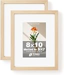 TONES FRAME DESIGN 8x10 Picture Frame Set of 2 Natural 8x10 Wooden Frame Matted to 5x7 Wood Veneer Finish 8 x 10 Photo Frame with Shatterproof Plexiglass for Tabletop Wall Display, 2 Pack