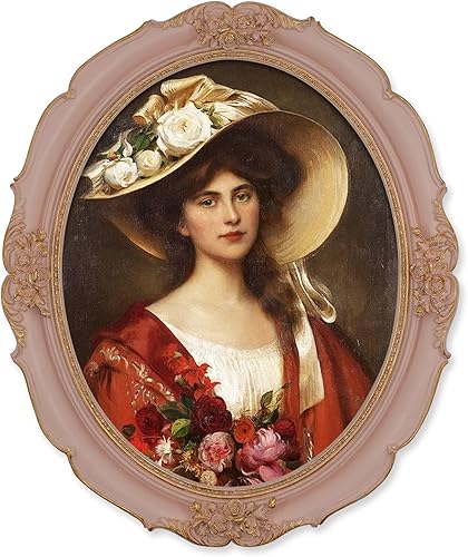 SIMON'S SHOP Marco de Fotos de 11 x 14 Pulgadas Marco de Fotos Ovalado de 14 x 11 de Estilo Vintage en Rosa con Borde Dorado Tallado de Flores