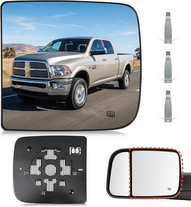 Vidro do retrovisor externo esquerdo superior aquecido Convitex para Dodge Ram 1500 2500 3500 4500 5500 2010–2020 – 1 unidade