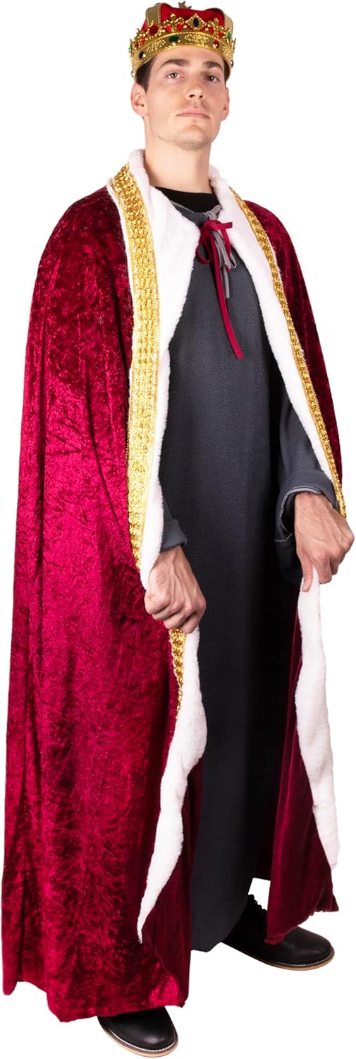 Kangaroo Red King Costume Mens Robe for Adults – Royal Prince Costume Cape For Men - Medieval Full Length King Cloak For Adults Suitable for Christmas, Renaissance Festivals & New Year Parties