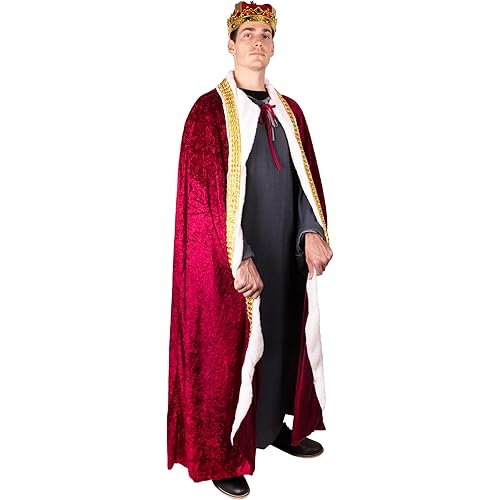 Kangaroo Red Velvet King Robe For Men - Kings Cape Costume Royal Outfit - Prince, Kings and Queen Costumes for Adults - Halloween Costume Cosplay Dressup Apparel