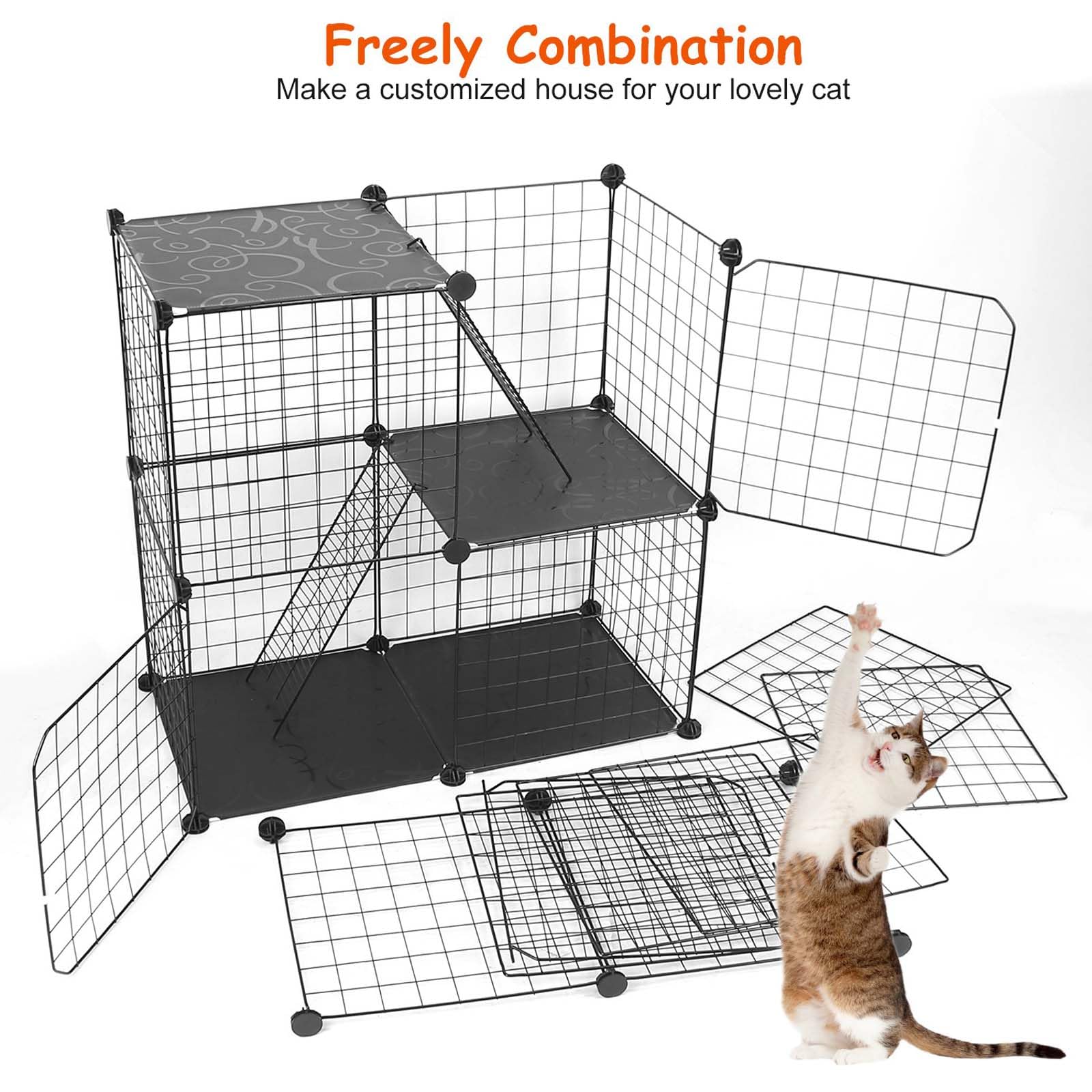 Jaula para gatos de 3 niveles, para interiores, con 3 plataformas de descanso ajustables, jaula grande para gatos de 42 pulgadas, jaula para hurones, corralito para gatos con 3 puertas