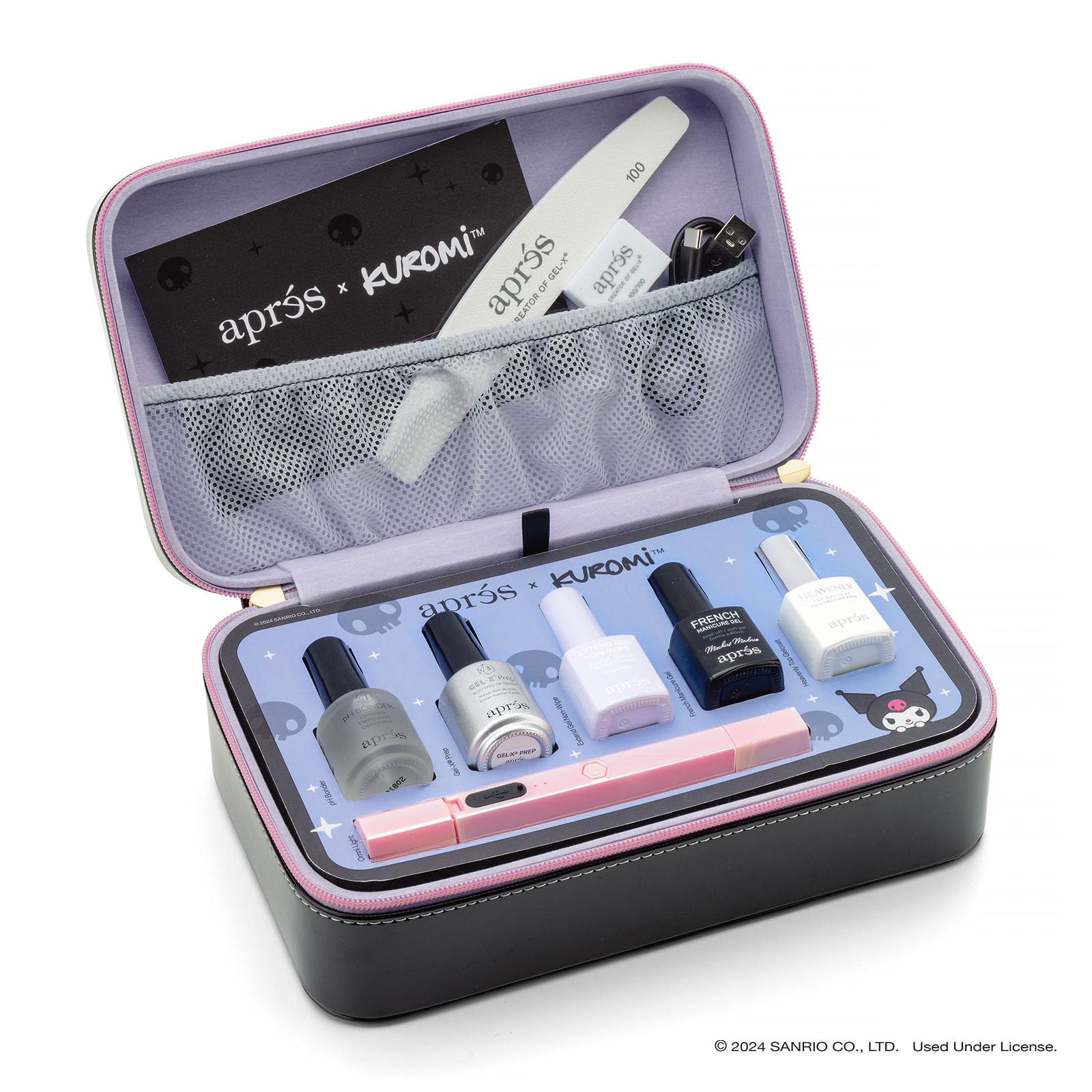 APRÉS x Kuromi™ Gel-X Nail Extension Kit w/ Neutral French Natural Almond Medium Nail Tips, Extend Gel, Bonder, Gel-X Prep, Sanrio Omni Light