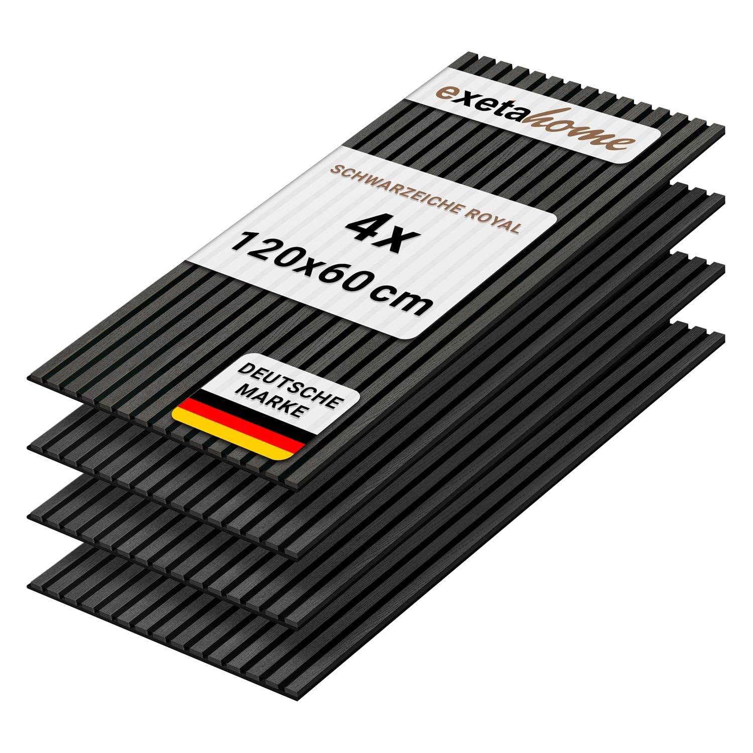 4er Set Akustikpaneele Holz 120x60 cm – extra dick 2,1 cm I Holzpaneele mit Echtholz-Furnier für akustische Schallabsorption & optimale Raumakustik I Wandpaneele Holz in Schwarzeiche Royal