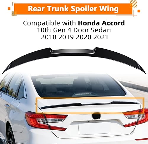 Miniatura 2 de Alerón para maletero compatible con Honda Accord 10ª generación 2018 2019 2020 2021, alerón para labio de maletero con plástico ABS para sedán de 4