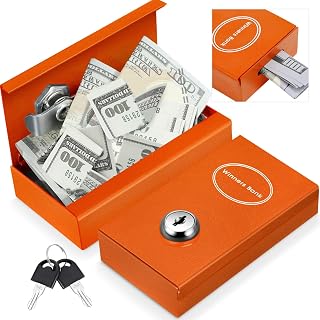 1 Pack Metal Box for Gamblers Pocket Sized Winner Bank Casino Cash Box with 2 Keys Portable Casino Money Safe strongbox for Cash Saving Go Home Money Gifts (Orange)